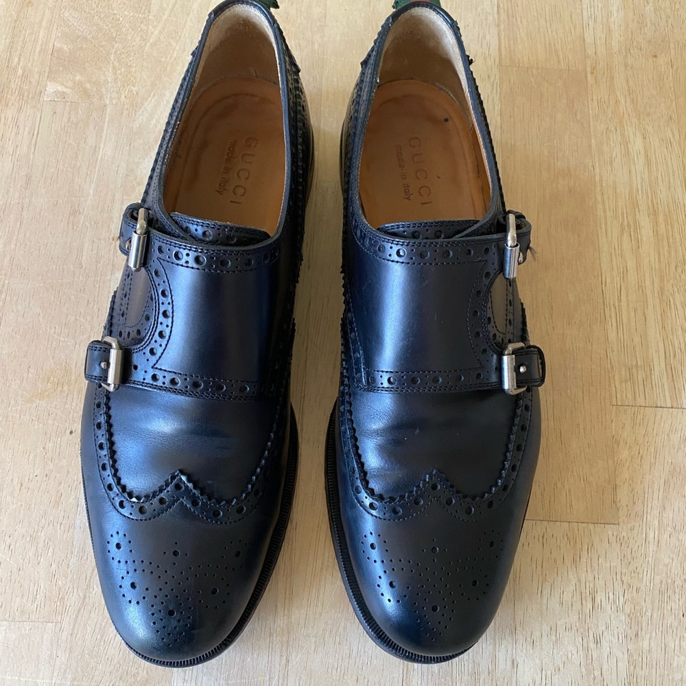 Gucci black leather brogues with buckles size EU8.5 or US10 with box - Picture 2 of 13